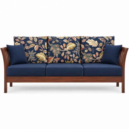Botanical Heritage Solid Wood 3-Seater Sofa – Navy Blue & Floral Print
