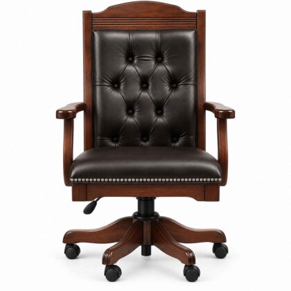 Presidential High-Back Tufted Executive Chair – Dark Walnut & Espresso