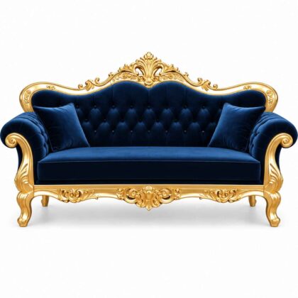 Royal Baroque Gold-Leaf Hand-Carved Velvet Sofa – Royal Blue