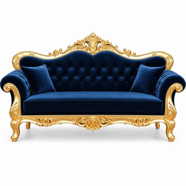 Royal Baroque Gold-Leaf Hand-Carved Velvet Sofa – Royal Blue