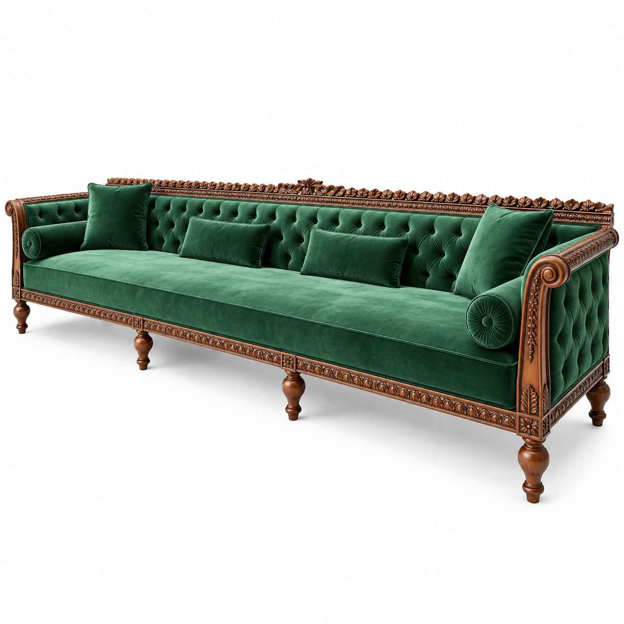 Royal Emerald Grand Chesterfield Extra-Long Wooden Sofa – Forest Green Velvet - Image 2