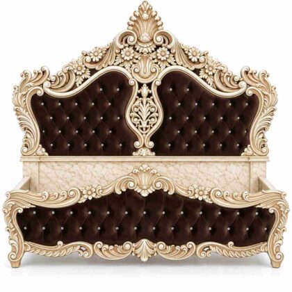 Regent Imperial Rococo Gilded Crystal Tufted Bed – Champagne & Espresso