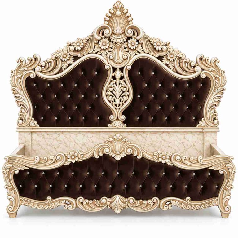 Regent Imperial Rococo Gilded Crystal Tufted Bed – Champagne & Espresso