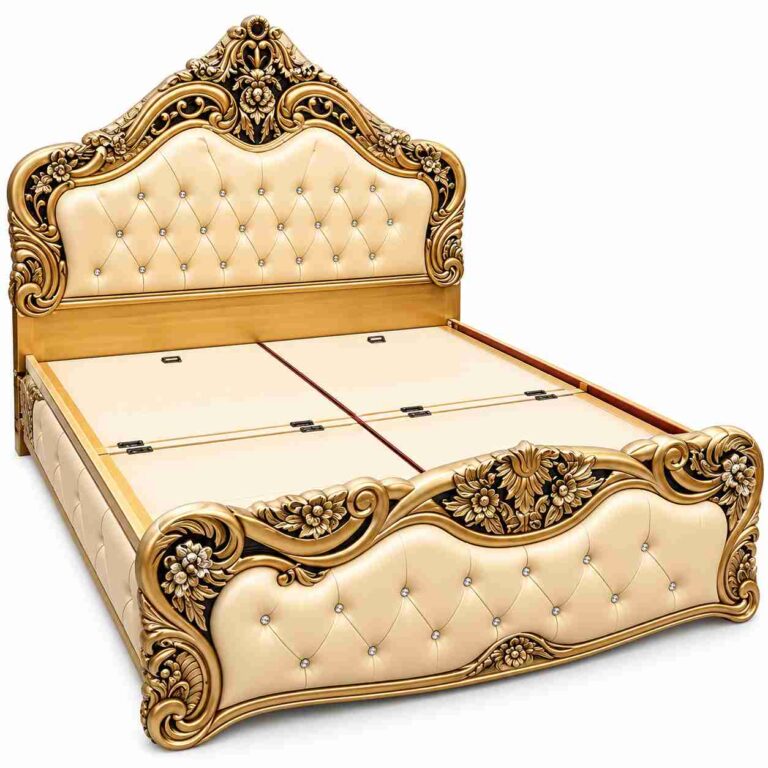Regent Monarch Baroque Gilded Tufted Box Storage Bed – Antique Gold & Cream