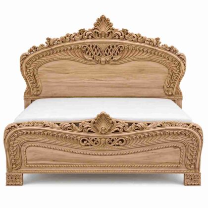 Regent Heritage Hand-Carved Solid Teak Bed – Natural Raw Wood