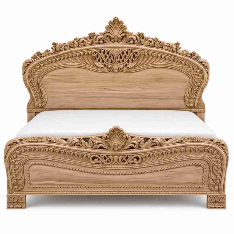 Regent Heritage Hand-Carved Solid Teak Bed – Natural Raw Wood