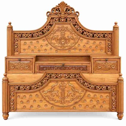 Regent Heritage Hand-Carved Solid Teak Storage Bed – Natural Teak