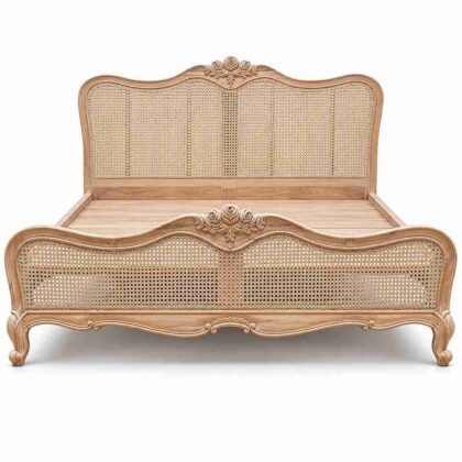 Regent French Country Solid Wood Cane Bed – Natural Oak & Rattan