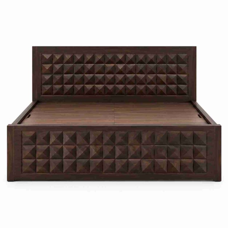 Regent Geometric Block Solid Wood Bed with Storage – Dark Walnut