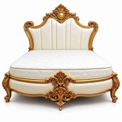 Regent Monarch Baroque Gilded Channel Tufted Bed – Antique Gold & Ivory