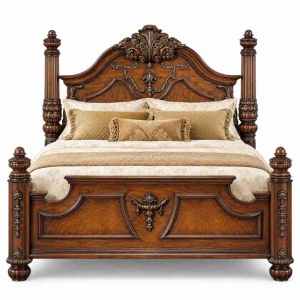 Regent Heritage Classic Hand-Carved Poster Bed – Warm Oak