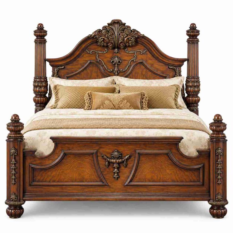 Regent Heritage Classic Hand-Carved Poster Bed – Warm Oak