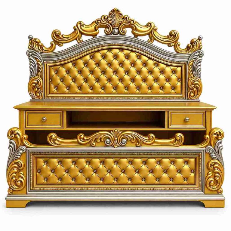 Regent Royal Crown Gold & Silver Tufted Upholstered Storage Bed – Metallic Gold