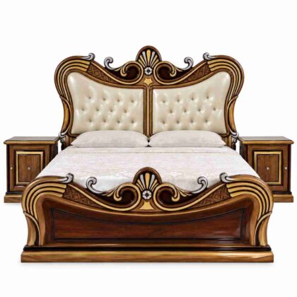 Regent Royal Sovereign High-Gloss Carved Upholstered Bed – Gold & Pearl White