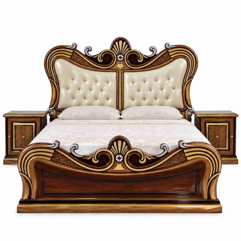 Regent Royal Sovereign High-Gloss Carved Upholstered Bed – Gold & Pearl White