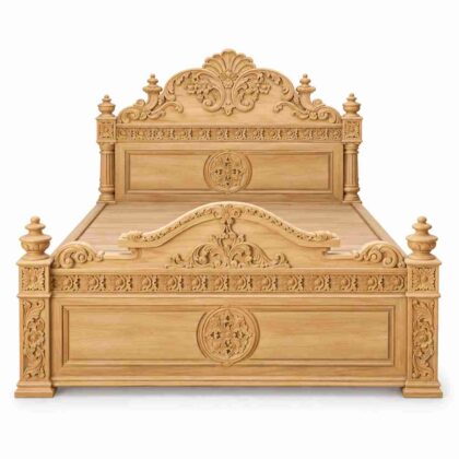 Regent Heritage Hand-Carved Solid Teak Bed – Natural Finish