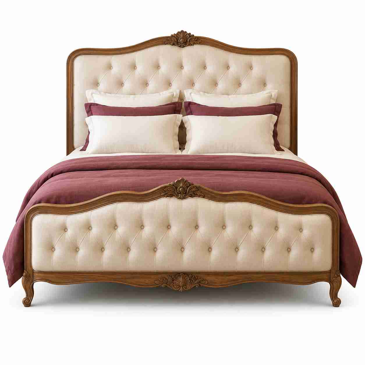 Regent Chateau French Provincial Tufted Upholstered Bed – Warm Walnut & Cream