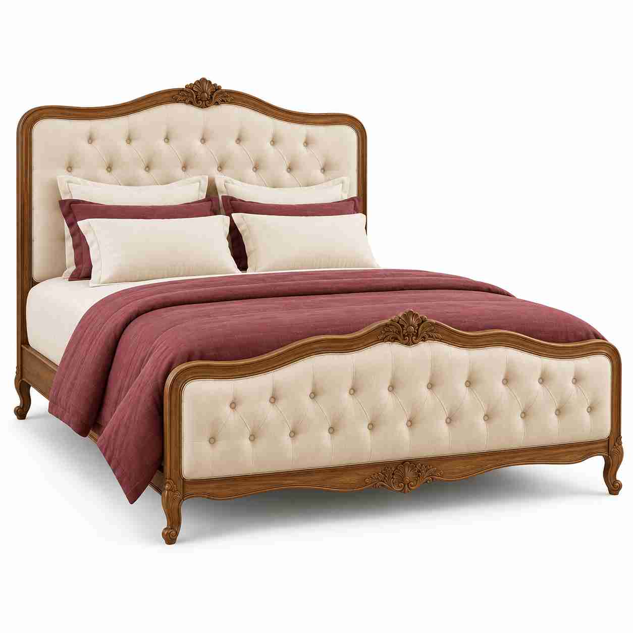 Regent Chateau French Provincial Tufted Upholstered Bed – Warm Walnut & Cream - Image 2