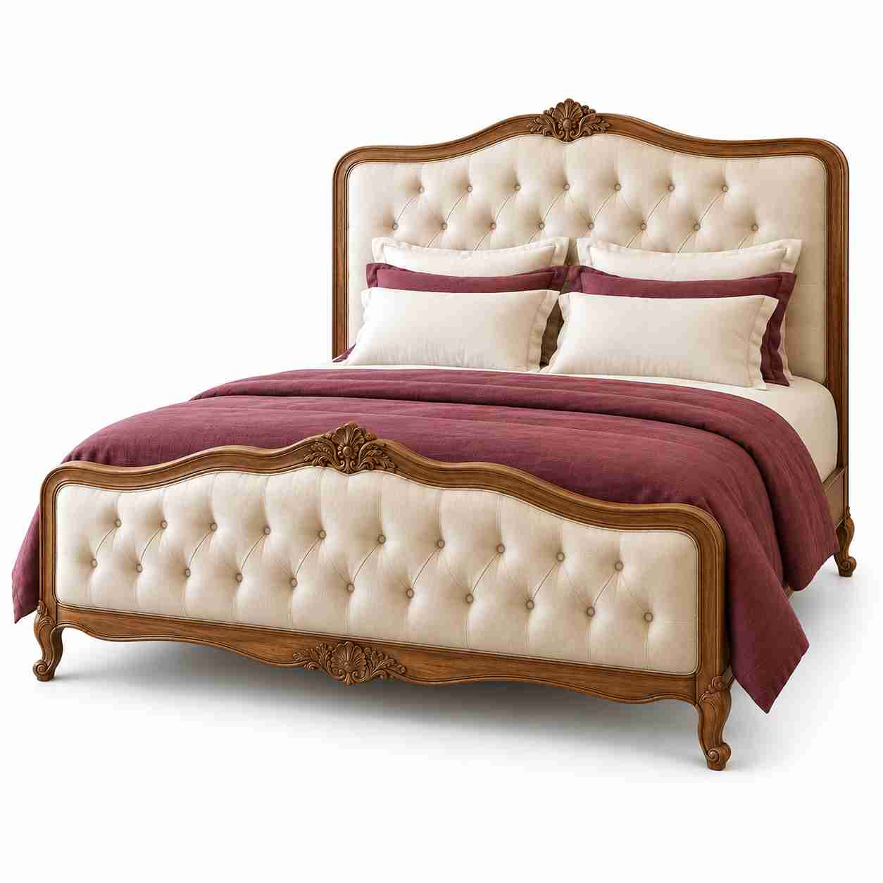 Regent Chateau French Provincial Tufted Upholstered Bed – Warm Walnut & Cream - Image 4