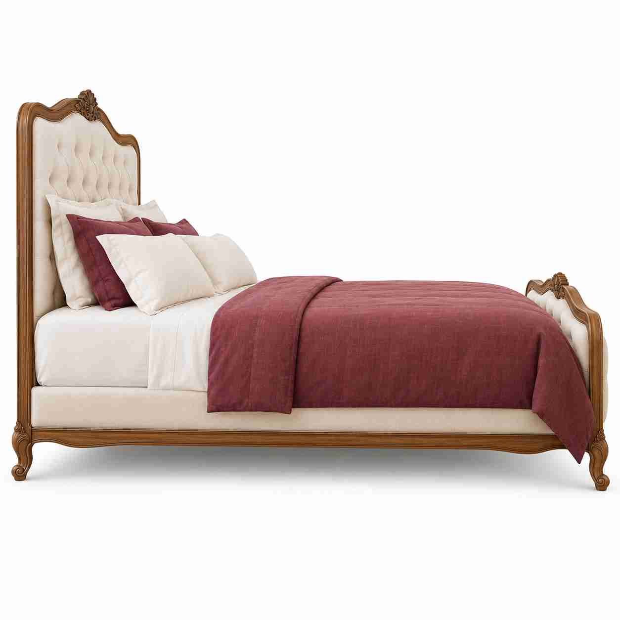 Regent Chateau French Provincial Tufted Upholstered Bed – Warm Walnut & Cream - Image 3