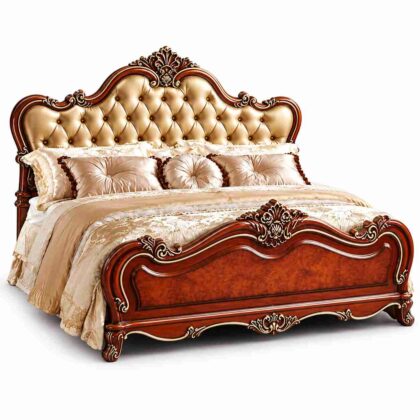 Regent Sovereign Victorian Carved Tufted Bed – Cherry & Champagne Gold