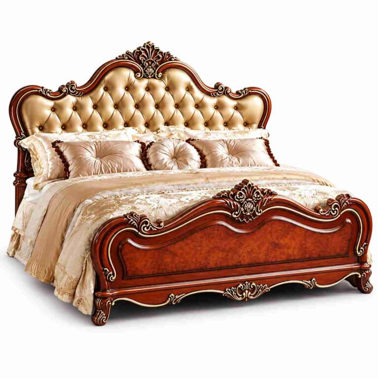 Regent Sovereign Victorian Carved Tufted Bed – Cherry & Champagne Gold
