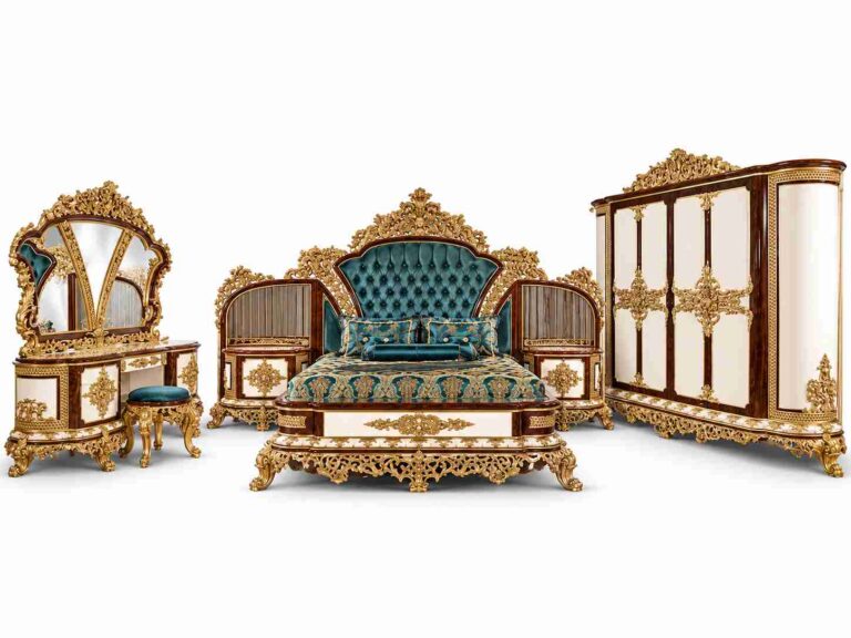 Imperial Baroque Royal Carved Bedroom Suite – Gold & Teal
