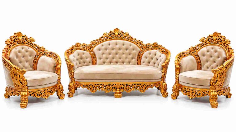 Regent Imperial Baroque Gilded Tufted Velvet Living Suite – Bright Gold & Champagne Beige