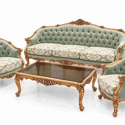 Regent Versailles French Provincial Gilded Tufted Living Suite – Champagne Gold & Mint Green