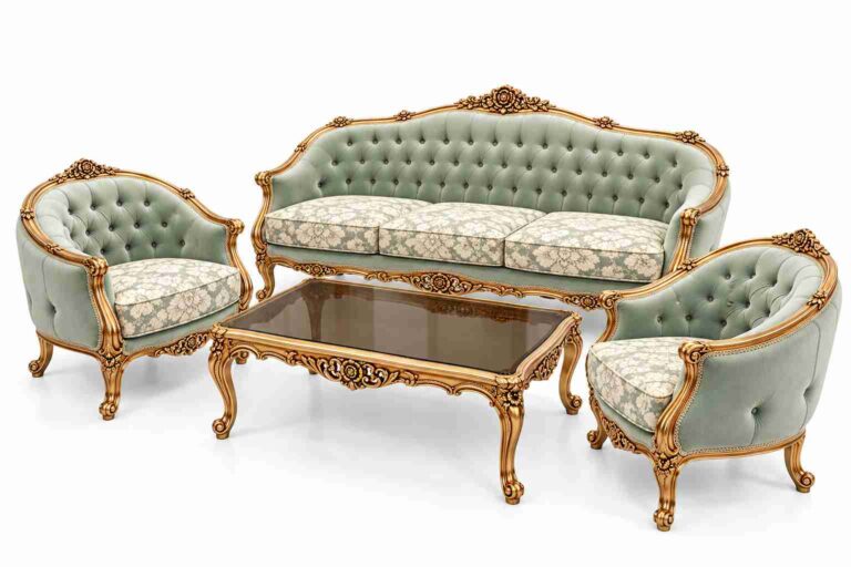 Regent Versailles French Provincial Gilded Tufted Living Suite – Champagne Gold & Mint Green