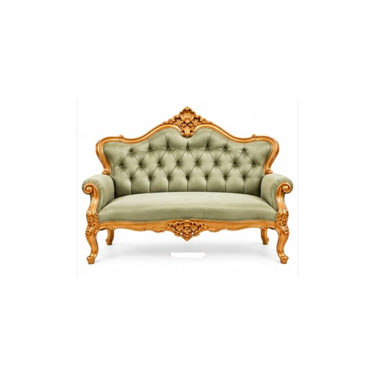 Regent Versailles French Provincial Gilded Salon Sofa Set – Antique Gold & Sage Green
