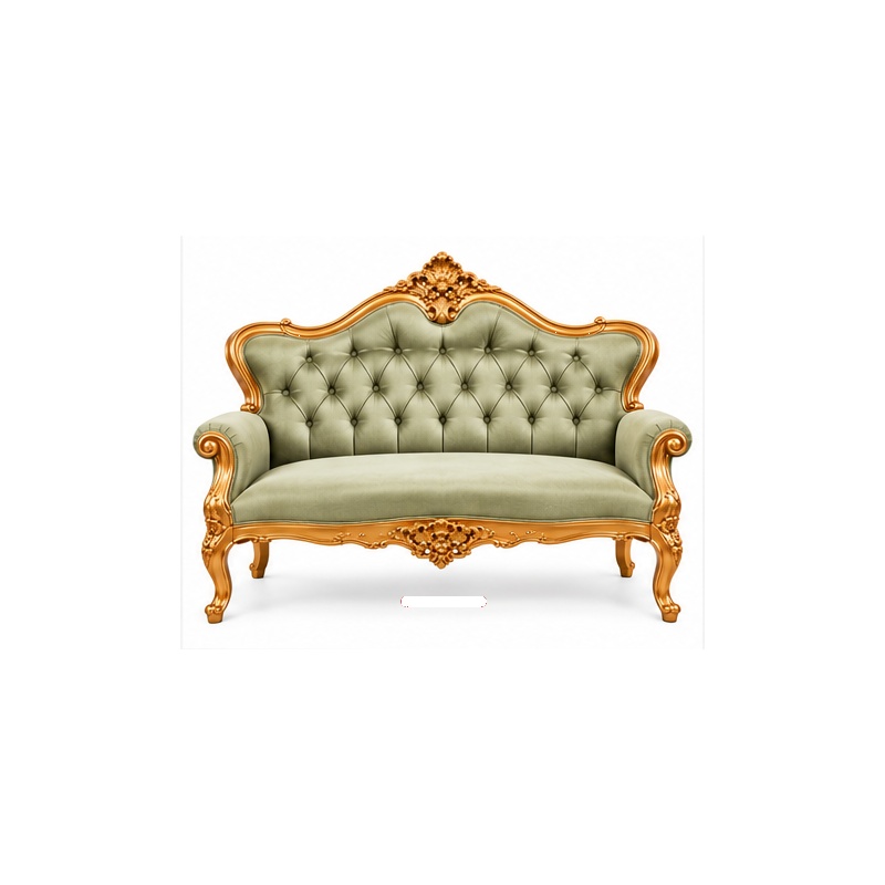 Regent Versailles French Provincial Gilded Salon Sofa Set – Antique Gold & Sage Green