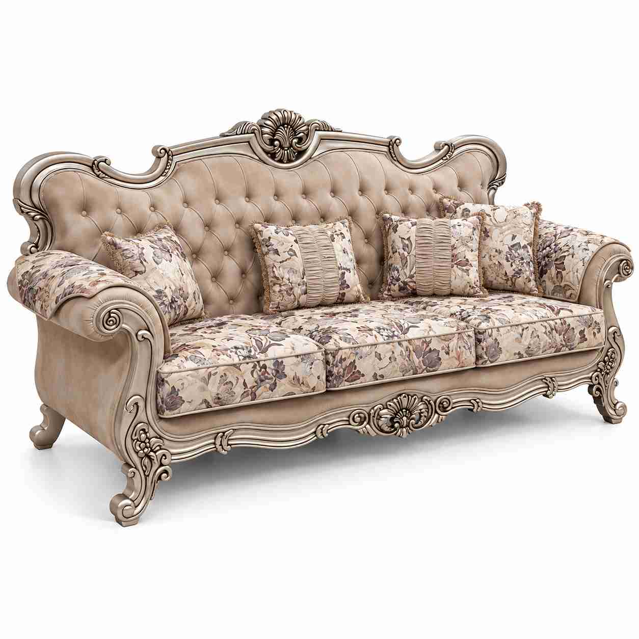 Regent Imperial Rococo Silver Champagne Salon Suite with Chaise Lounge – Metallic Silver & Taupe Floral - Image 5