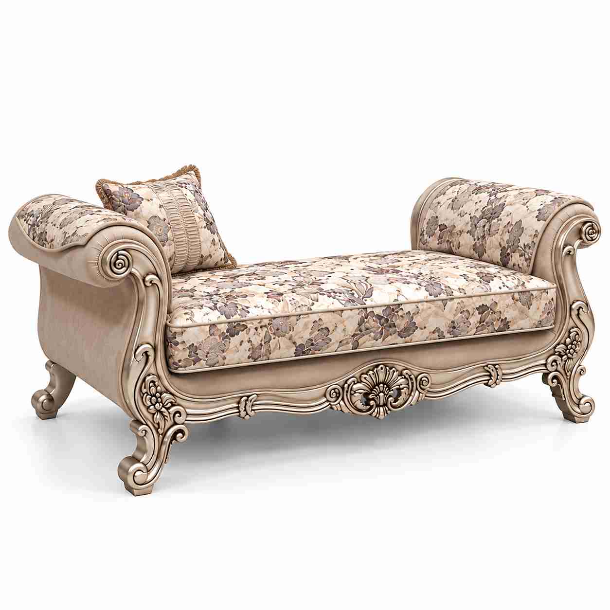 Regent Imperial Rococo Silver Champagne Salon Suite with Chaise Lounge – Metallic Silver & Taupe Floral - Image 6