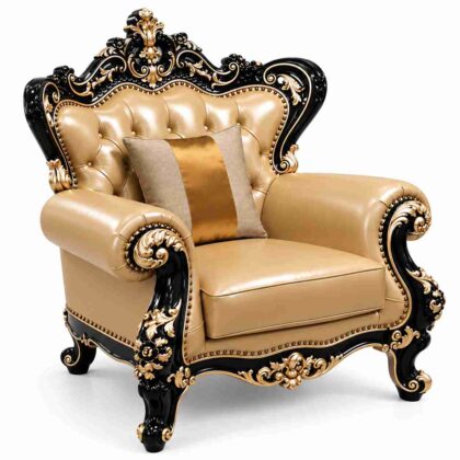 Regent Imperial Rococo Gilded Accent Armchair – Ebony Black & Champagne Gold