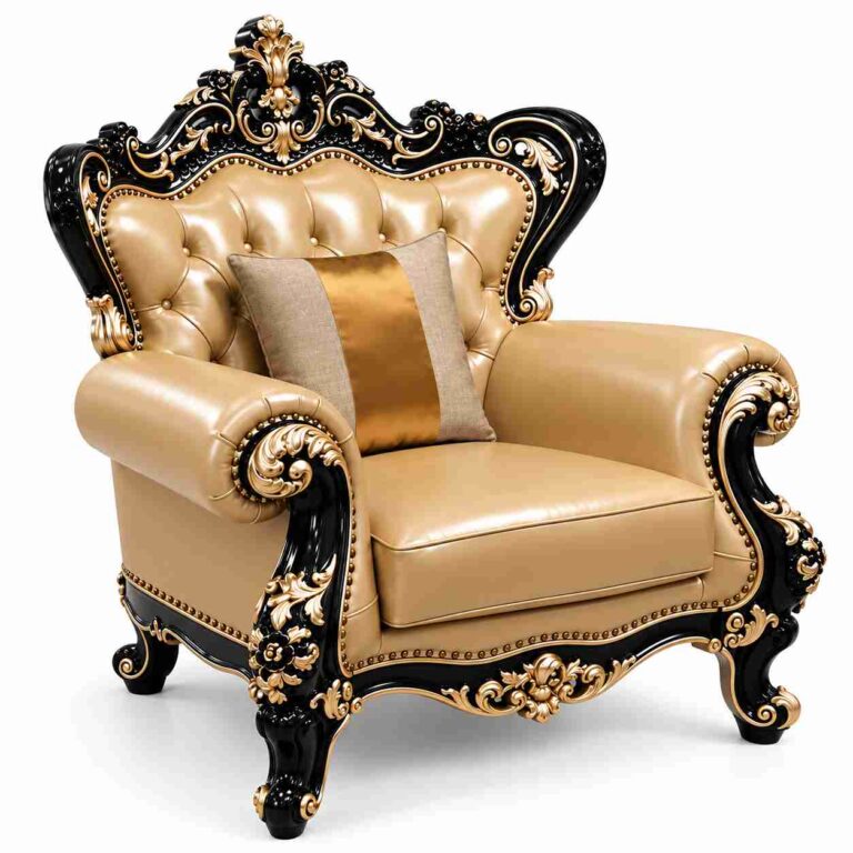 Regent Imperial Rococo Gilded Accent Armchair – Ebony Black & Champagne Gold