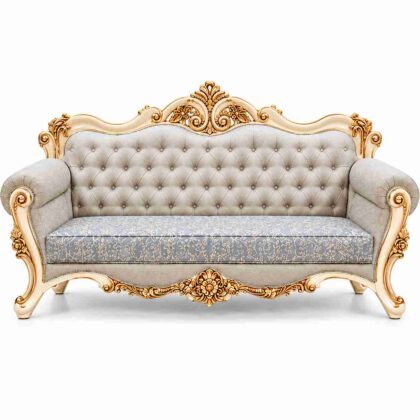 Regent Versailles French Provincial Gilded Salon Living Suite with Chaise Lounge – Off-White & Ice Blue