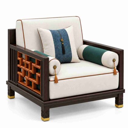 Regent Imperial New Chinese Modern Solid Wood Living Suite – Dark Ebony, Amber & Pearl White