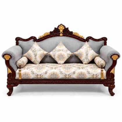 Regent Royal Victorian Carved Solid Wood Sofa Suite – Deep Mahogany & Slate Velvet
