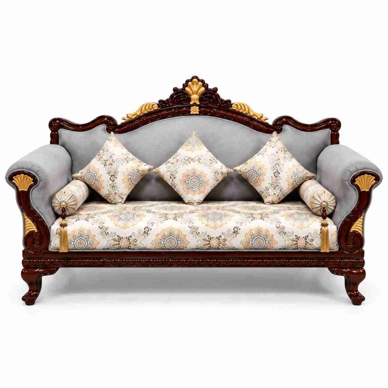 Regent Royal Victorian Carved Solid Wood Sofa Suite – Deep Mahogany & Slate Velvet